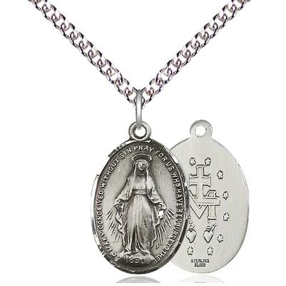 Miraculous Medal Necklace - Sterling Silver - 3/4 Inch Tall by 1/2 Inch Wide with 24" Chain