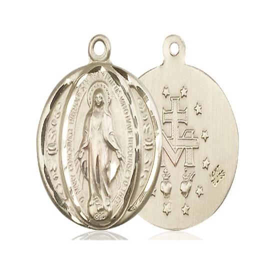 Miraculous Medal Necklace - 14K Gold - 7/8 Inch Tall by 3/4 Inch Wide with 24" Chain