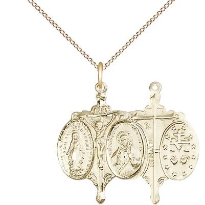Miraculous Medal Necklace - 14K Gold - 7/8 Inch Tall by 5/8 Inch Wide with 18" Chain