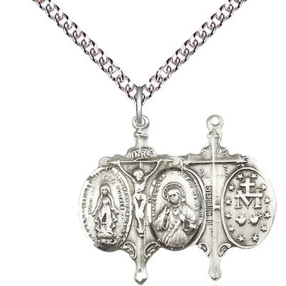 Miraculous Medal Necklace - Sterling Silver - 7/8 Inch Tall by 5/8 Inch Wide with 24" Chain