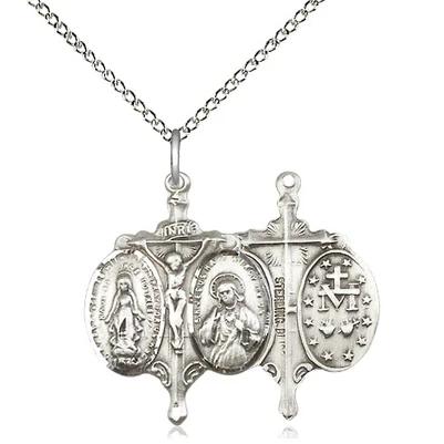 Miraculous Medal Necklace - Sterling Silver - 7/8 Inch Tall by 5/8 Inch Wide with 18" Chain