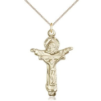 Trinity Crucifix Medal Necklace - 14K Gold - 1-3/8 Inch Tall x 7/8 Inch Wide with 18" Chain