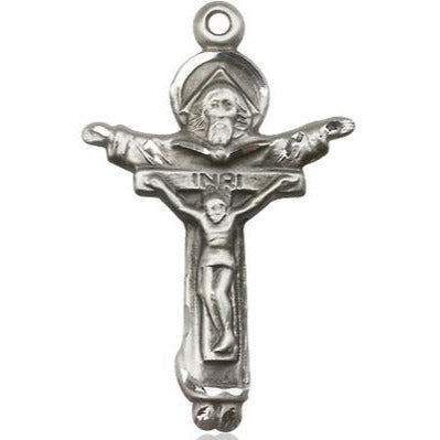 Trinity Crucifix Medal Necklace - Sterling Silver - 1-3/8 Inch Tall x 7/8 Inch Wide with 24" Chain