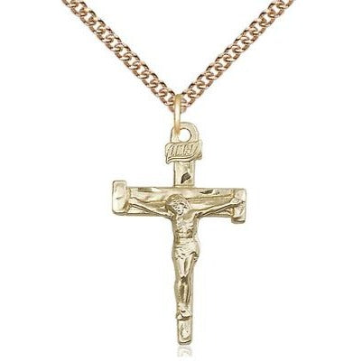 Nail Crucifix Medal Necklace - 14K Gold Filled - 1 Inch Tall x 5/8 Inch Wide with 24" Chain