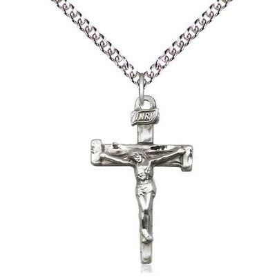 Nail Crucifix Medal Necklace - Sterling Silver - 1 Inch Tall x 5/8 Inch Wide with 24" Chain