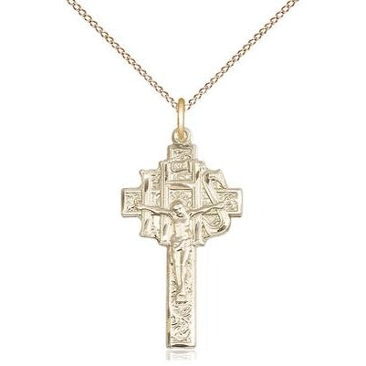 Crucifix-IHS Medal Necklace - 14K Gold - 1 Inch Tall x 1/2 Inch Wide with 18" Chain