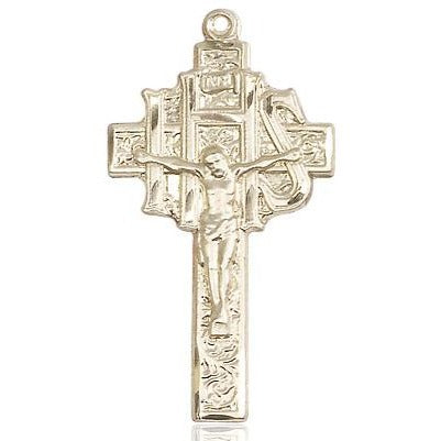 Crucifix-IHS Medal - 14K Gold - 1-1/4 Inch Tall x 5/8 Inch Wide