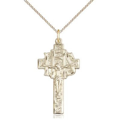 Crucifix-IHS Medal Necklace - 14K Gold - 1-1/4 Inch Tall x 5/8 Inch Wide with 18" Chain