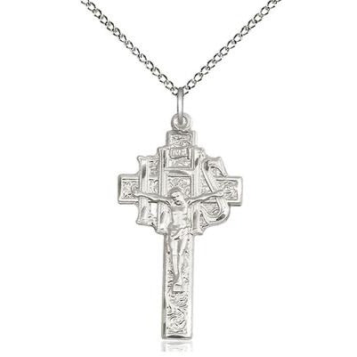 Crucifix-IHS Medal Necklace - Sterling Silver - 1-1/4 Inch Tall x 5/8 Inch Wide with 18" Chain