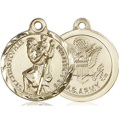 St. Christopher Army Medal - 14K Gold - 7/8 Inch Tall x 3/4 Inch Wide