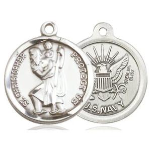St. Christopher Navy Medal - Pewter - 7/8 Inch Tall x 3/4 Inch Wide