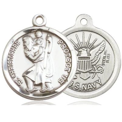 St. Christopher Navy Medal - Pewter - 7/8 Inch Tall x 3/4 Inch Wide