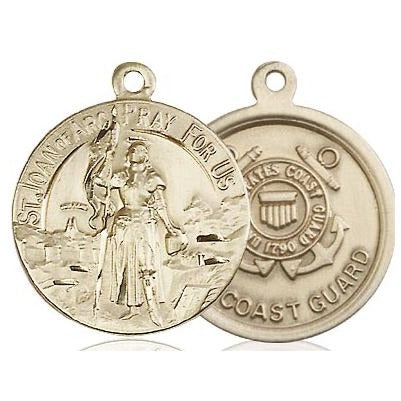 St. Joan of Arc Coast Guard Medal Necklace - 14K Gold - 7/8 Inch Tall x 3/4 Inch Wide with 24" Chain