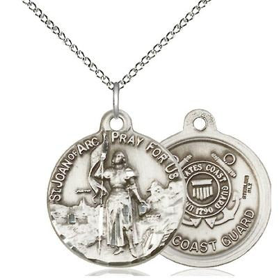 St. Joan of Arc Coast Guard Medal Necklace - Sterling Silver - 7/8 Inch Tall x 3/4 Inch Wide with 18" Chain
