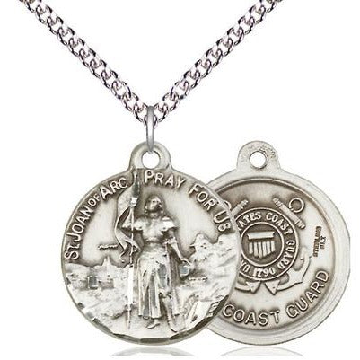 St. Joan of Arc Coast Guard Medal Necklace - Sterling Silver - 7/8 Inch Tall x 3/4 Inch Wide with 24" Chain