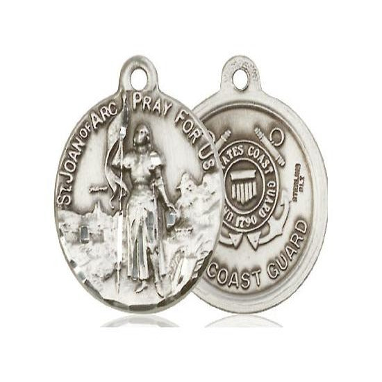 St. Joan of Arc Coast Guard Medal Necklace - Sterling Silver - 7/8 Inch Tall x 3/4 Inch Wide with 24" Chain
