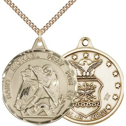 St. Michael Air Force Medal Necklace - 14K Gold Filled - 1-3/8 Inch Tall x 1-1/4 Inch Wide with 24" Chain