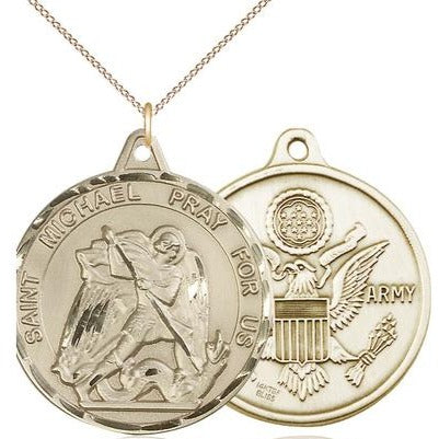 St. Michael Army Medal Necklace - 14K Gold Filled - 1-3/8 Inch Tall x 1-1/4 Inch Wide with 18" Chain