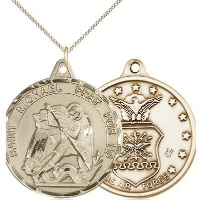 St. Michael Air Force Medal Necklace - 14K Gold - 1-3/8 Inch Tall x 1-1/4 Inch Wide with 18" Chain