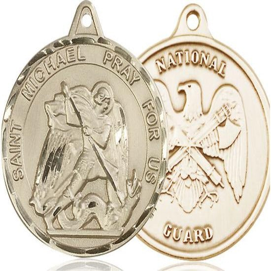 St. Michael National Guard Medal Necklace - 14K Gold - 1-3/8 Inch Tall x 1-1/4 Inch Wide with 24" Chain