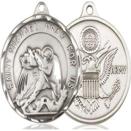 St. Michael Army Medal Necklace - Sterling Silver - 1-3/8 Inch Tall x 1-1/4 Inch Wide with 24" Chain