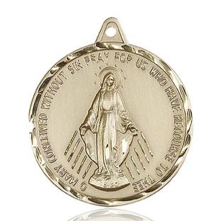 Miraculous Medal - 14K Gold - 1-3/8 Inch Tall by 1-1/4 Inch Wide