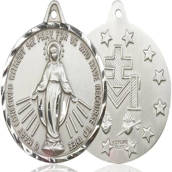 Miraculous Medal - Sterling Silver - 1-3/8 Inch Tall by 1-1/4 Inch Wide