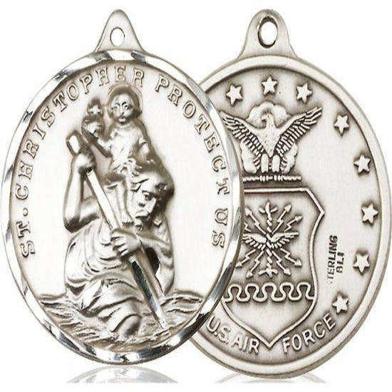 St. Christopher Air Force Medal - Sterling Silver - 1-1/4 Inch Tall x 1-1/4 Inch Wide