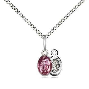 Miraculous Medal Necklace - Sterling Silver - 1/4 Inch Tall by 1/8 Inch Wide with 18" Chain