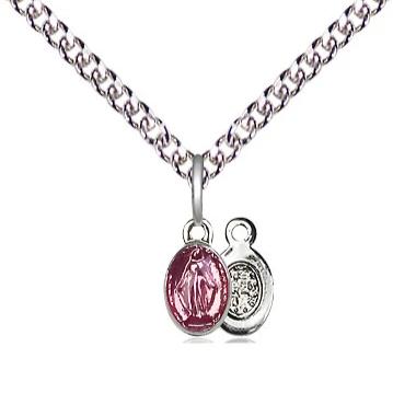 Miraculous Medal Necklace - Sterling Silver - 1/4 Inch Tall by 1/8 Inch Wide with 24" Chain