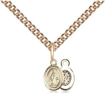 Miraculous Medal Necklace - 14K Gold Filled - 3/8 Inch Tall by 1/4 Inch Wide with 24" Chain