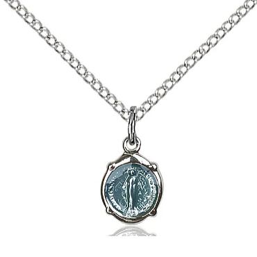 Miraculous Medal Necklace - Sterling Silver - 3/8 Inch Tall by 1/4 Inch Wide with 18" Chain