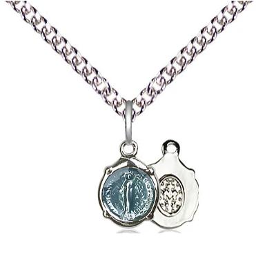 Miraculous Medal Necklace - Sterling Silver - 3/8 Inch Tall by 1/4 Inch Wide with 24" Chain