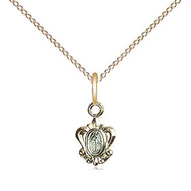 Miraculous Medal Necklace - 14K Gold - 3/8 Inch Tall by 1/4 Inch Wide with 18" Chain