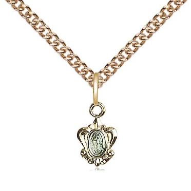 Miraculous Medal Necklace - 14K Gold - 3/8 Inch Tall by 1/4 Inch Wide with 24" Chain