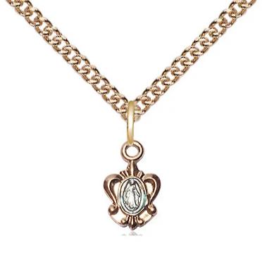 Miraculous Medal Necklace - 14K Gold Filled - 3/8 Inch Tall by 1/4 Inch Wide with 24" Chain