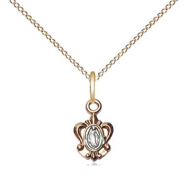 Miraculous Medal Necklace - 14K Gold - 3/8 Inch Tall by 1/4 Inch Wide with 18" Chain
