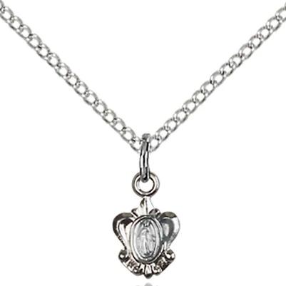 Miraculous Medal Necklace - Sterling Silver - 3/8 Inch Tall by 1/4 Inch Wide with 18" Chain