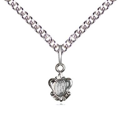 Miraculous Medal Necklace - Sterling Silver - 3/8 Inch Tall by 1/4 Inch Wide with 24" Chain