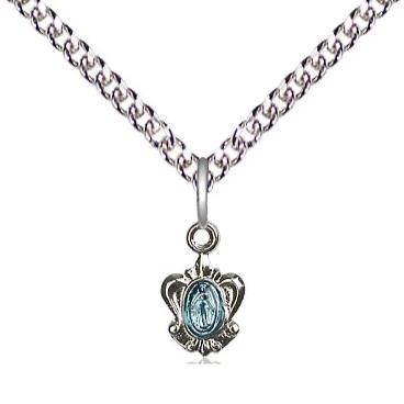 Miraculous Medal Necklace - Sterling Silver - 3/8 Inch Tall by 1/4 Inch Wide with 24" Chain
