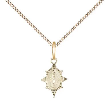 Miraculous Medal Necklace - 14K Gold Filled - 3/8 Inch Tall by 1/4 Inch Wide with 18" Chain