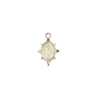 Miraculous Medal Necklace - 14K Gold - 3/8 Inch Tall by 1/4 Inch Wide with 24" Chain