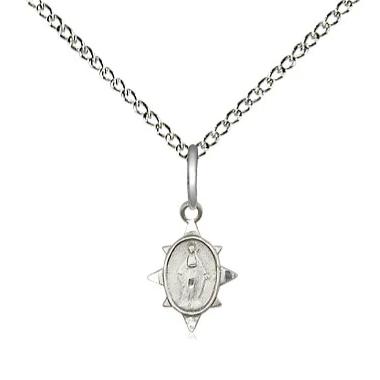 Miraculous Medal Necklace - Sterling Silver - 3/8 Inch Tall by 1/4 Inch Wide with 18" Chain