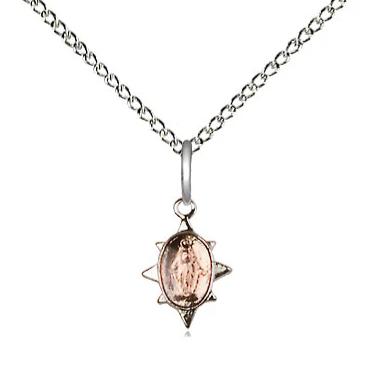 Miraculous Medal Necklace - Sterling Silver - 3/8 Inch Tall by 1/4 Inch Wide with 18" Chain