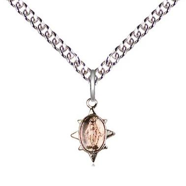 Miraculous Medal Necklace - Sterling Silver - 3/8 Inch Tall by 1/4 Inch Wide with 24" Chain