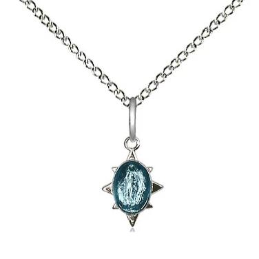 Miraculous Medal Necklace - Sterling Silver - 3/8 Inch Tall by 1/4 Inch Wide with 18" Chain