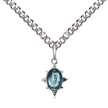 Miraculous Medal Necklace - Sterling Silver - 3/8 Inch Tall by 1/4 Inch Wide with 24" Chain