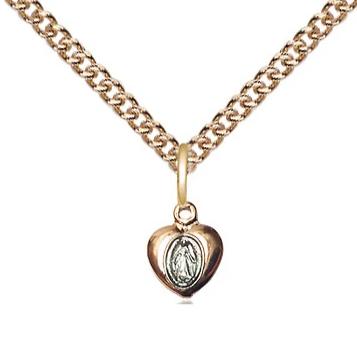 Miraculous Medal Necklace - 14K Gold Filled - 1/4 Inch Tall by 1/8 Inch Wide with 24" Chain