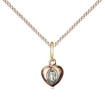 Miraculous Medal Necklace - 14K Gold - 1/4 Inch Tall by 1/8 Inch Wide with 18" Chain