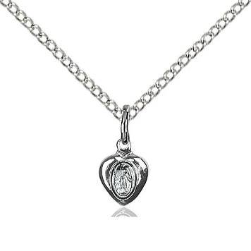 Miraculous Medal Necklace - Sterling Silver - 1/4 Inch Tall by 1/8 Inch Wide with 18" Chain